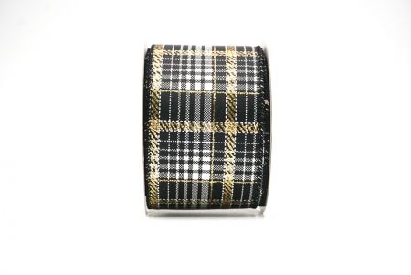 Schwarz/Gold/Weiß kariertes Plaid mit goldenen Akzenten Drahtband_KF8864GC-53-53