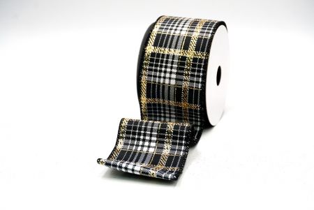 Zwart/Goud/Wit Geruite Plaid met Gouden Accenten Draadlint_KF8864GC-53-53