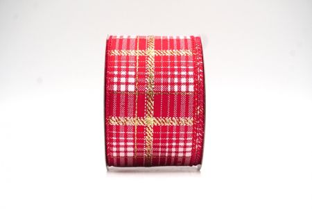 Red/Gold/White Checkered Plaid with Gold Accents Wired Ribbon_KF8864GC-7-7