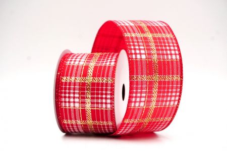 Red/Gold/White Checkered Plaid with Gold Accents Wired Ribbon_KF8864GC-7-7