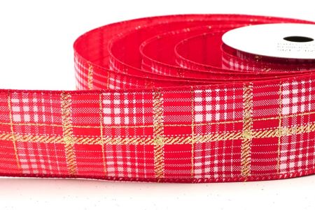 Red/Gold/White Checkered Plaid with Gold Accents Wired Ribbon_KF8864GC-7-7