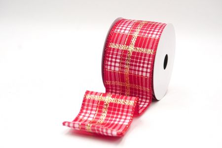 Rot/Gold/Weiß kariertes Plaid mit goldenen Akzenten Drahtband_KF8864GC-7-7