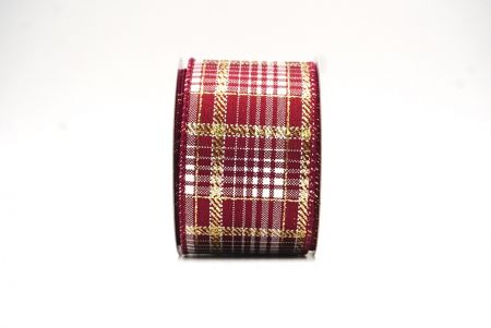 Burgundy/Gold/White Checkered Plaid with Gold Accents Wired Ribbon_KF8864GC-8-8