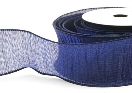 Navy Blue Textured Pleated Wired Ribbon Collection_KF8866GC-4-4