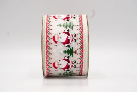 Cream White Christmas Tree & Santa Claus Wired Ribbon_KF8871GC-2-2