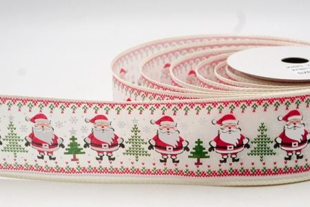 Cream White Christmas Tree & Santa Claus Wired Ribbon_KF8871GC-2-2