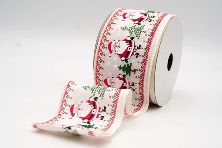 Cream White Christmas Tree & Santa Claus Wired Ribbon_KF8871GC-2-2