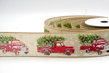 Khaki_Vintage Christmas Red Truck Wired Ribbon_KF8873GC-13-183