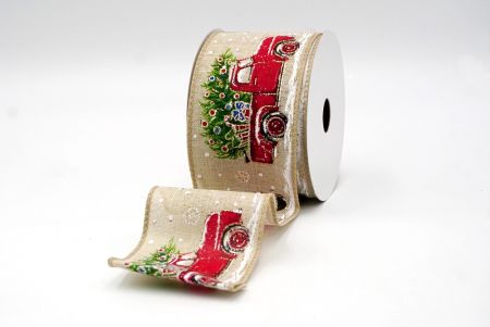 Khaki_Vintage Christmas Red Truck Wired Ribbon_KF8873GC-13-183