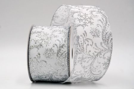 White_Scroll and Snowflakes Wired Ribbon_KF8880G-1