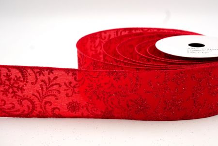 Red_Scroll and Snowflakes Wired Ribbon_KF8880GC-7-7