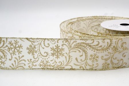 Cream_Scroll and Snowflakes Wired Ribbon_KF8880GV-2