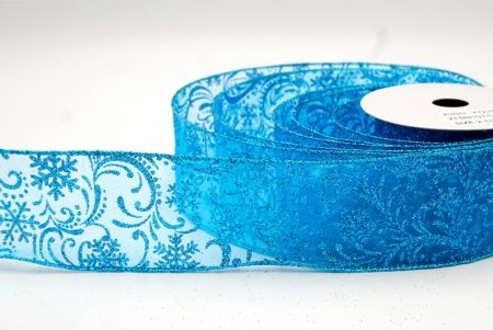 Blue_Scroll and Snowflakes Wired Ribbon_KF8881GT-12