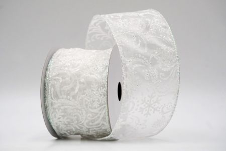 White_Scroll and Snowflakes Wired Ribbon_KF8882GN-1