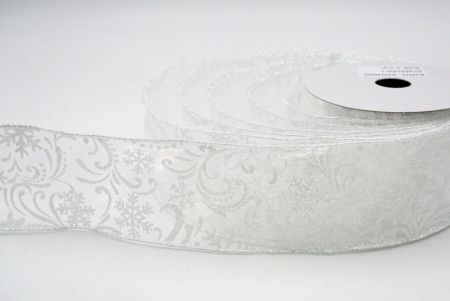 White_Scroll and Snowflakes Wired Ribbon_KF8882GN-1