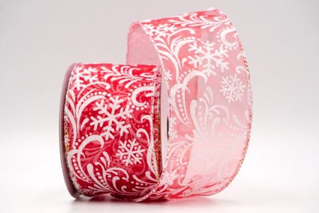 Red_Scroll and Snowflakes Wired Ribbon_KF8882GN-7