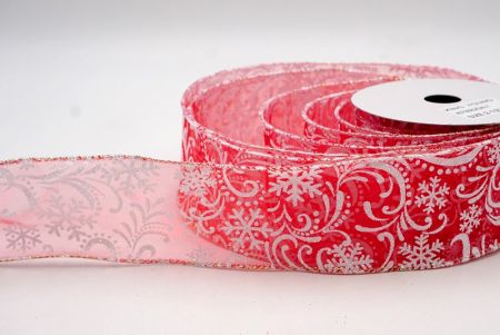 Red_Scroll and Snowflakes Wired Ribbon_KF8882GN-7