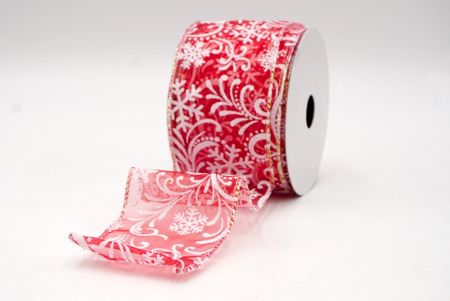 Red_Scroll and Snowflakes Wired Ribbon_KF8882GN-7