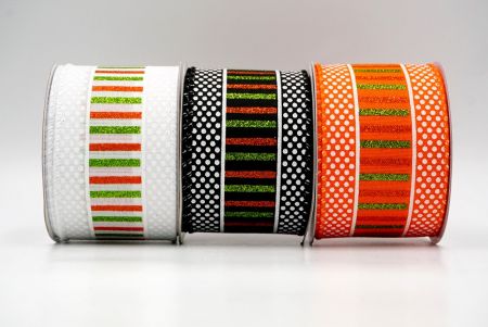 Halloween Glittery Stripes and Dots Wired Ribbon - Halloween Glittery Stripes and Dots Wired Ribbon