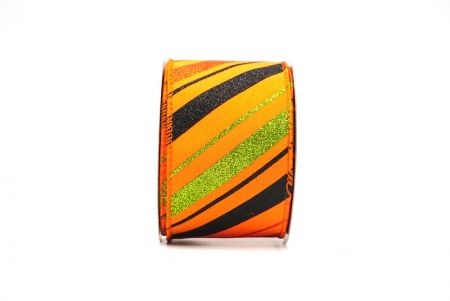 Fita de Arame Halloween Listrada Diagonal Laranja com Glitter_KF8903GC-54-54