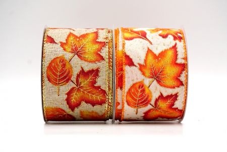 Glittery Autumn Leaves Wired Ribbon - Glittery Autumn Leaves Wired Ribbon