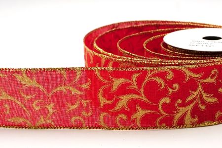 Red Ornate Holiday Scrollwork Wired Ribbon_KF8921G-7