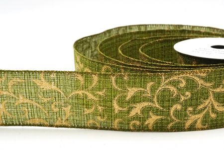 Matcha green Ornate Holiday Scrollwork Wired Ribbon_KF8922GC-3-185