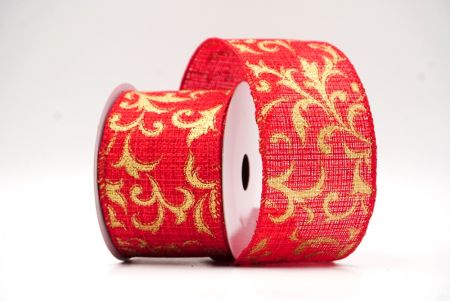 Red/Gold Ornate Holiday Scrollwork Wired Ribbon_KF8922GC-7-7