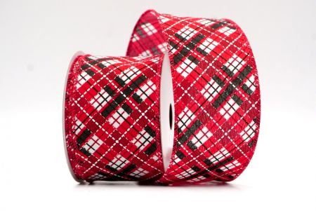 Weiß/Rot/Schwarz_Holiday Kreuzschraffur Plaid Drahtband_KF8925GC-1-7