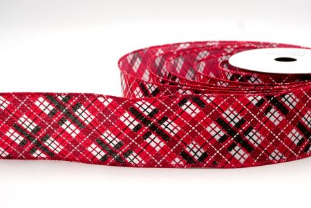 Weiß/Rot/Schwarz_Holiday Kreuzschraffur Plaid Drahtband_KF8925GC-1-7