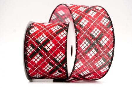 Weiß/Schwarz/Rot_Holiday Kreuzschraffur Plaid Drahtband_KF8926GC-1-53