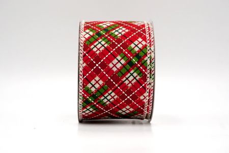 Creme/Rot/Grün_Holiday Kreuzschraffur Plaid Drahtband_KF8926GC-2-2