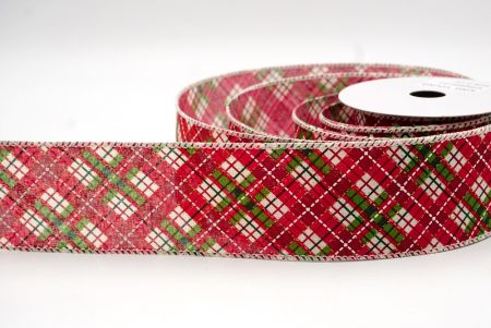 Creme/Rot/Grün_Holiday Kreuzschraffur Plaid Drahtband_KF8926GC-2-2