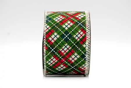 Creme/Rot/Grün_Holiday Kreuzschraffur Plaid Drahtband_KF8926GC-3-2