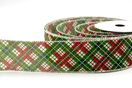 Cream/Red/Green_Holiday Crisscross Plaid Wired Ribbon_KF8926GC-3-2