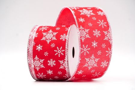 Red - White Festive Snowflakes Wired Ribbon_KF8974GC-7-1