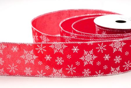 Red - White Festive Snowflakes Wired Ribbon_KF8974GC-7-1