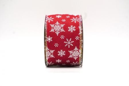 Burgundy - White Festive Snowflakes Wired Ribbon_KF8975GN-8