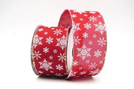 Burgundy - White Festive Snowflakes Wired Ribbon_KF8975GN-8