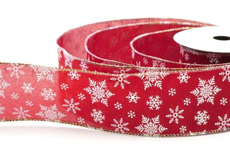 Burgundy - White Festive Snowflakes Wired Ribbon_KF8975GN-8