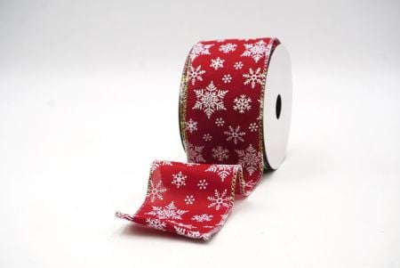 Burgundy - White Festive Snowflakes Wired Ribbon_KF8975GN-8