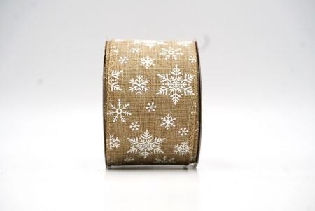 Light Brown Festive Snowflakes Wired Ribbon_KF8976GC-13-183