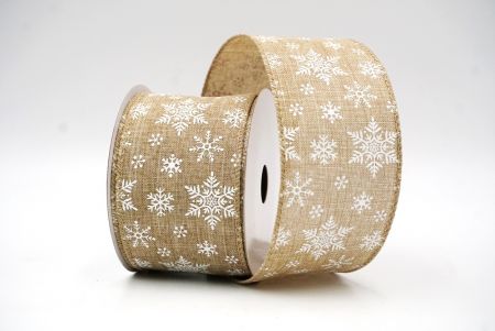 Light Brown Festive Snowflakes Wired Ribbon_KF8976GC-13-183