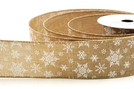 Light Brown Festive Snowflakes Wired Ribbon_KF8976GC-13-183