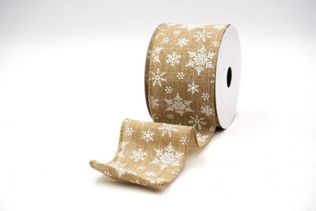 Light Brown Festive Snowflakes Wired Ribbon_KF8976GC-13-183