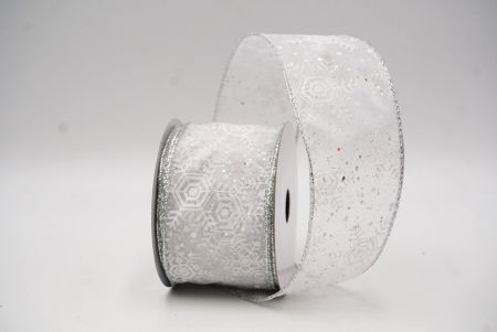 White Christmas Snowflakes Wired Ribbon_KF9015G-1