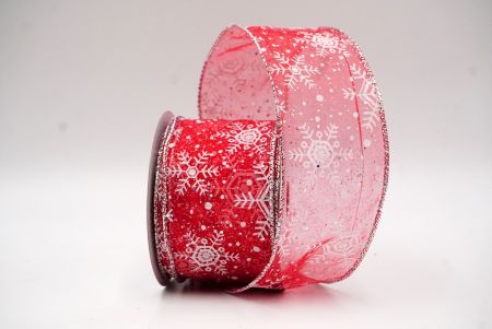 Red Christmas Snowflakes Wired Ribbon_KF9015G-7