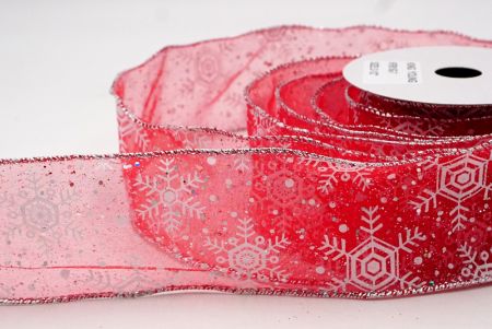 Red Christmas Snowflakes Wired Ribbon_KF9015G-7