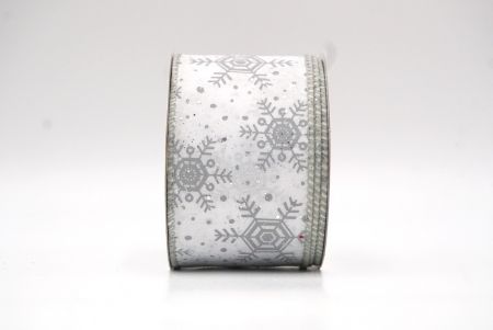 White - Silver Christmas Snowflakes Wired Ribbon_KF9016GC-1-197