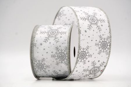 White - Silver Christmas Snowflakes Wired Ribbon_KF9016GC-1-197